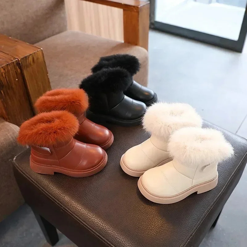 Solid Color Britain Style Girls Casual Boots Plush Winter Soft Baby Boys Short Boots Kids Shoes Children Drop 241106
