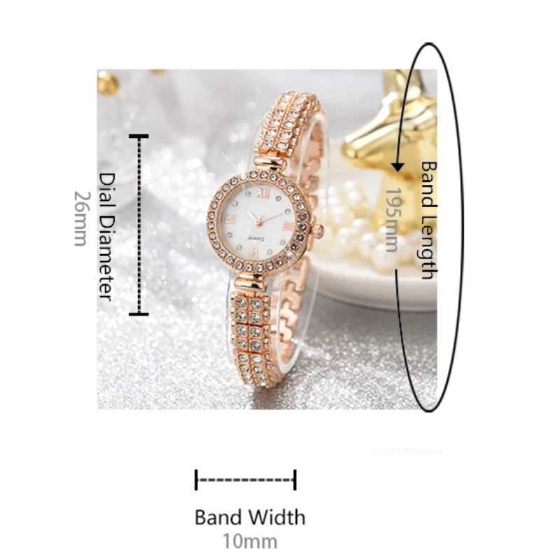 6 pieces/set of jewelry set luxurious quartz watch with stainless steel strap clock rhinestone ring necklace earrings (without box) X241106