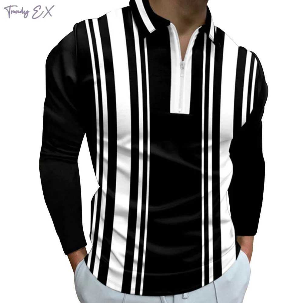 Fashion Stripe Print 2024 Wear Mens Strt Harajuku Collar Shirt Mens Top Casual Sports Long Sve T-shirt Mens Clothing W241106
