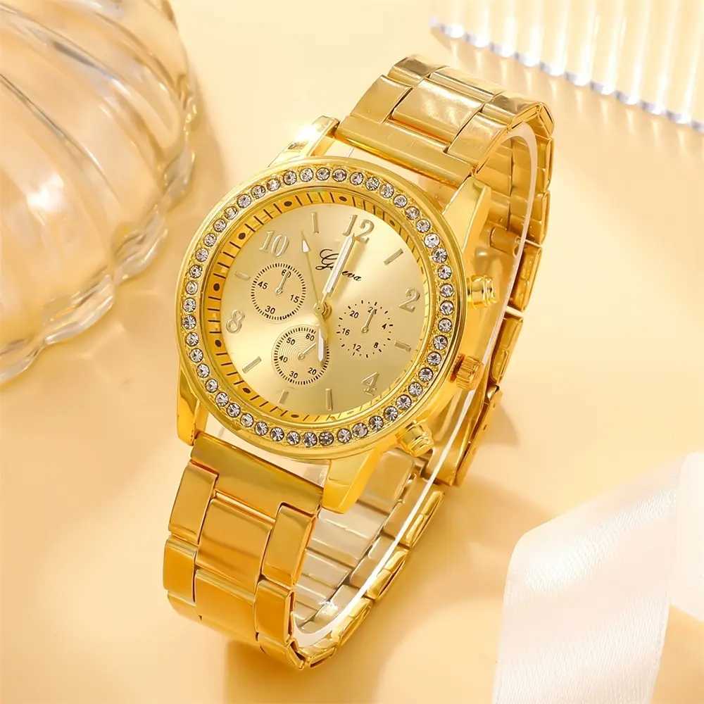 6-piece luxury watch necklace earrings rhinestones fashionable watch casual womens watch bracelet set clock X241106