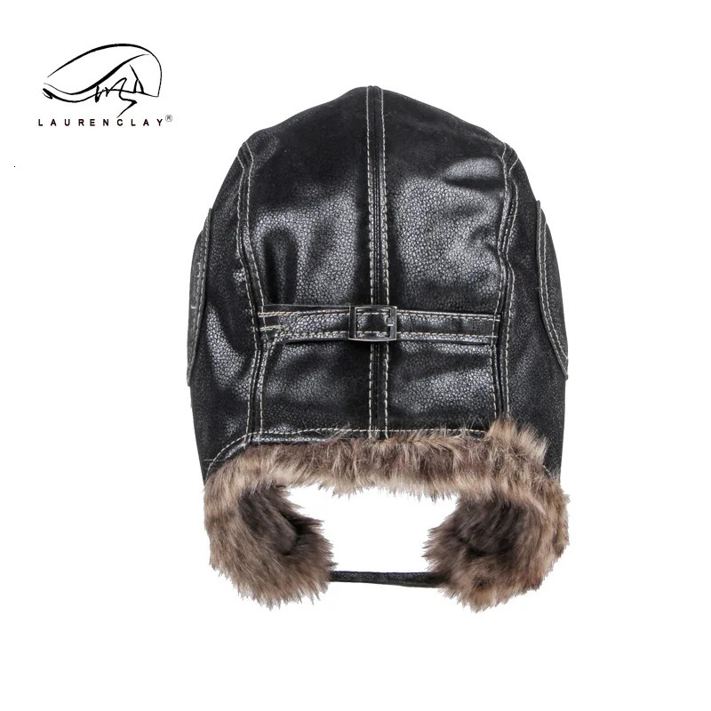 Russian Hunter Soviet Ushanka Bomber Hat Knitted Leather Earrings Fur Lining Mens Winter Hat 241106