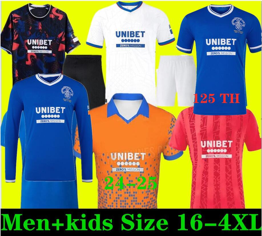 Glasgow Rangers Soccer Jerseys 2024 Home Blue KENT TAVERNIER MORELOS COLAK Away White Football Shirt Men Kids Kit 100999
