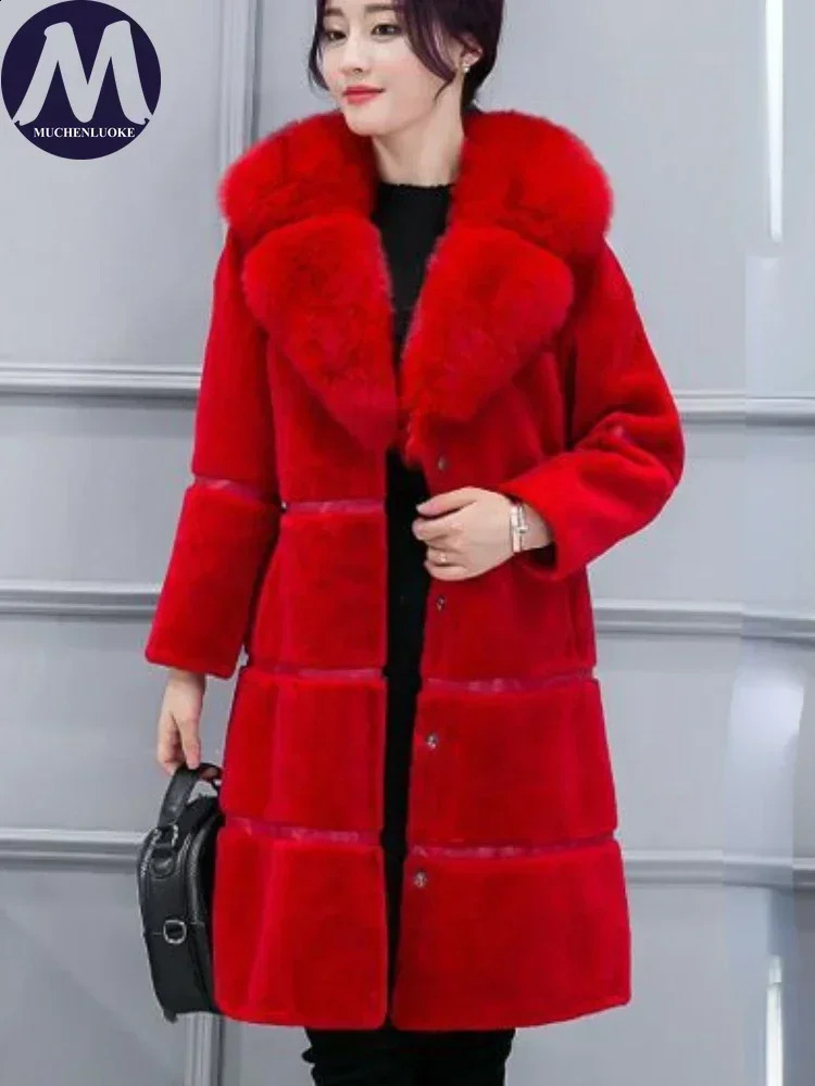 Fur Coat Women Autumn Winter Elegant Fox Hair Collar Warm Korean Fashion Slim Fit Artificial Plush Coats 241104
