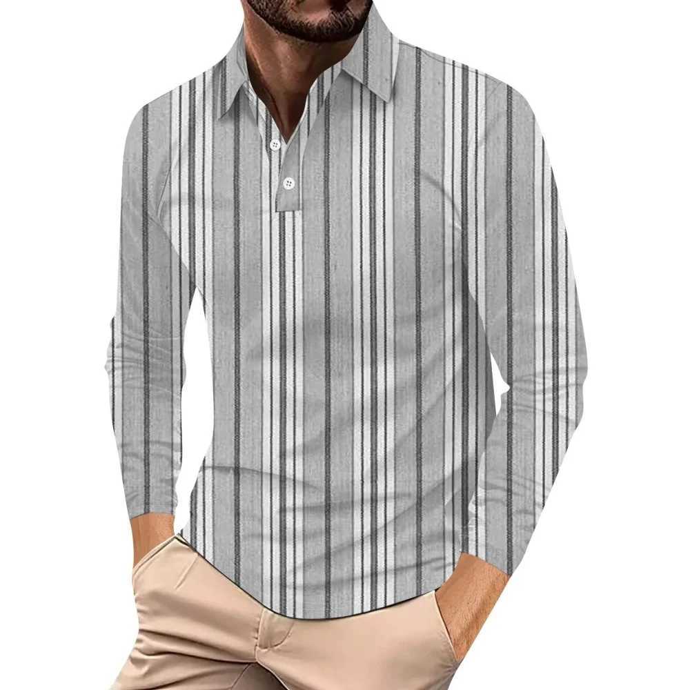 Fashion Stripe Print 2024 Wear Mens Strt Harajuku Collar Shirt Mens Top Casual Sports Long Sve T-shirt Mens Clothing W241106