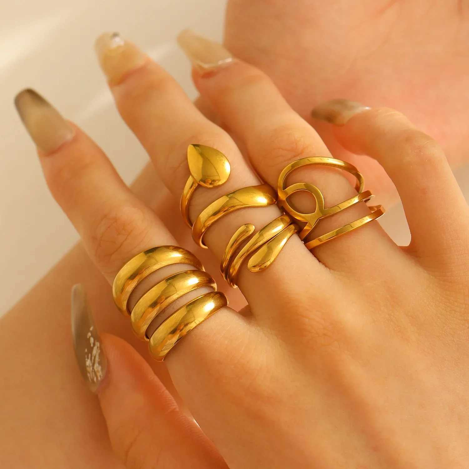 LATS stainless steel Irregar ring used for stylish 18K gold-plated Geely open ring finger jewelry wedding gift X241106