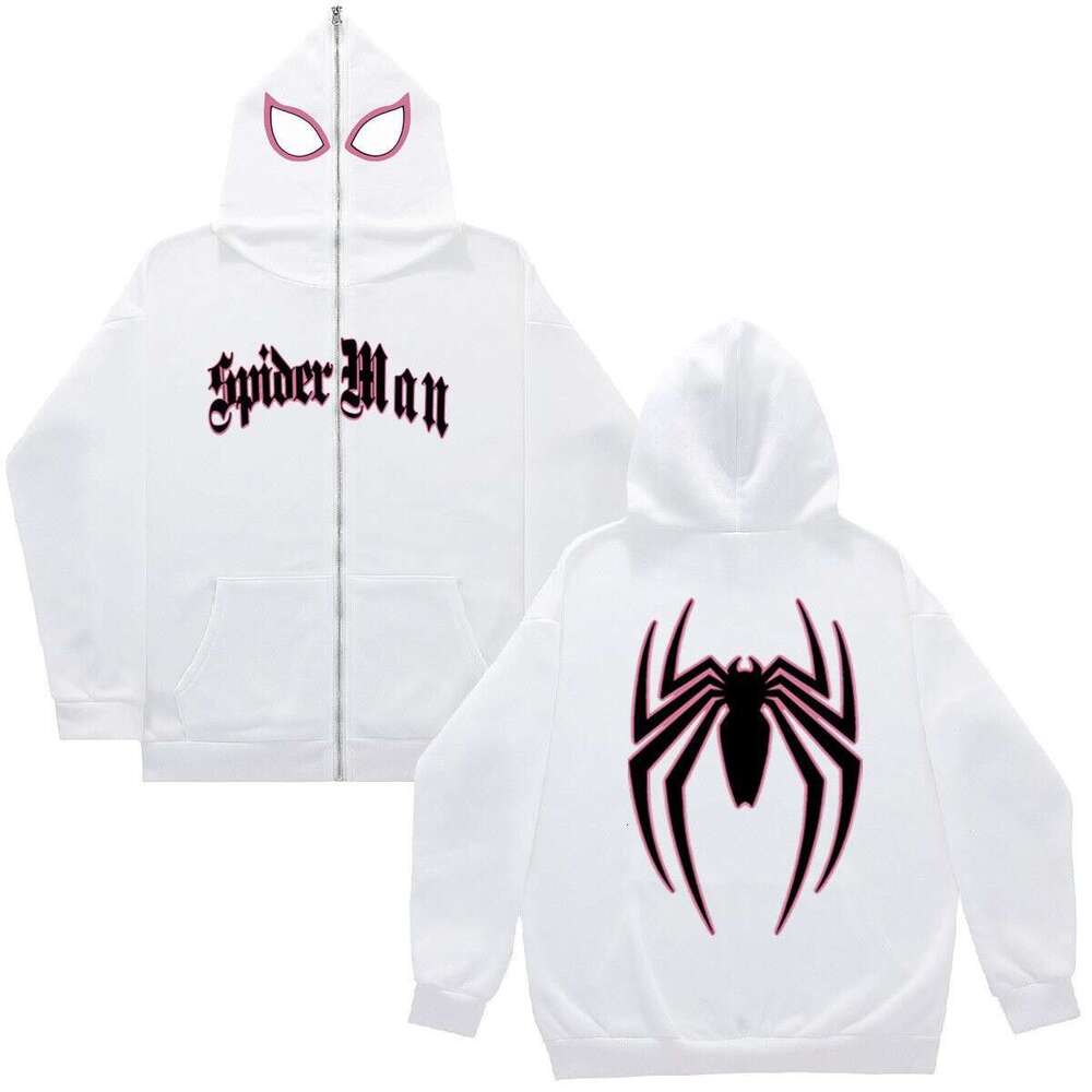 shanshi spider hoodie Y2K Gothic Spider Printed Full Zipper Hoodie Streetwear with Velvet Loose Hip Hop Clothing Top for Men hoodie