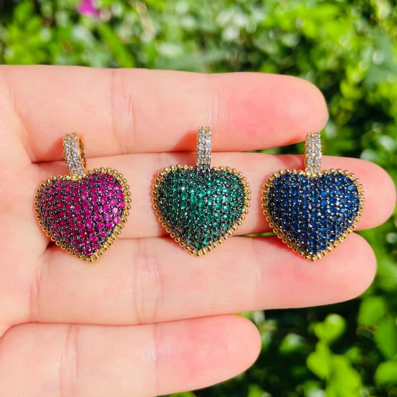5 pieces of blue green purple red zirconia Pave charm exquisite heart-shaped pendant womens bracelet necklace handmade jewelry accessories 241106