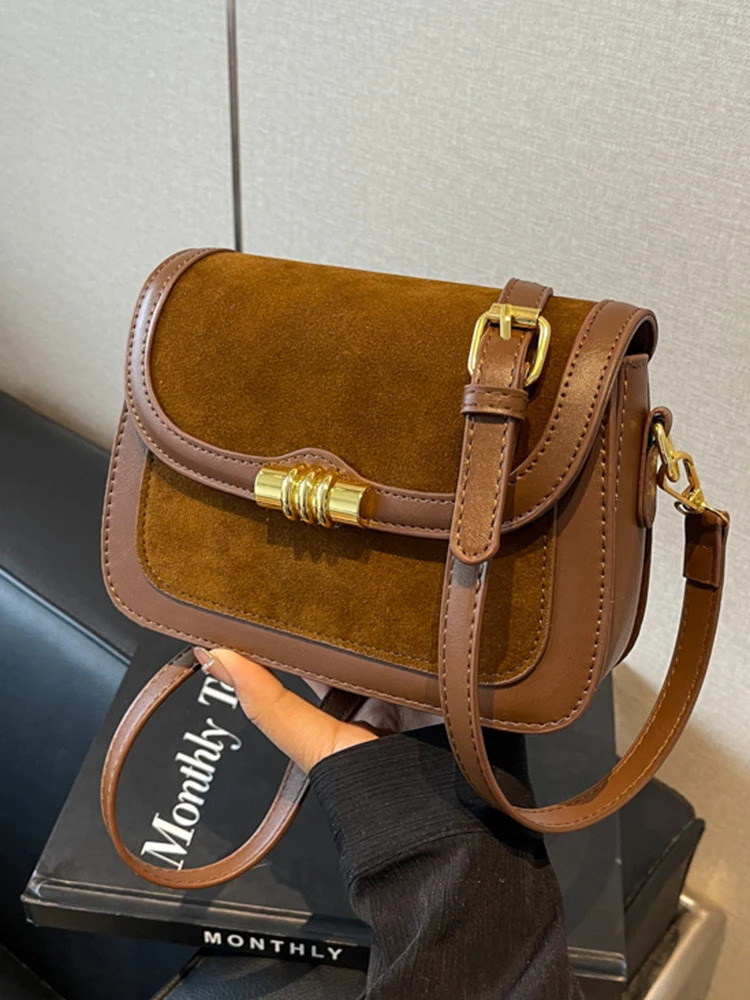 High quality Burgundy retro frosted PU splicing cross shaped bag for women multi-layer compartment square bag classic Commuting handbag241106
