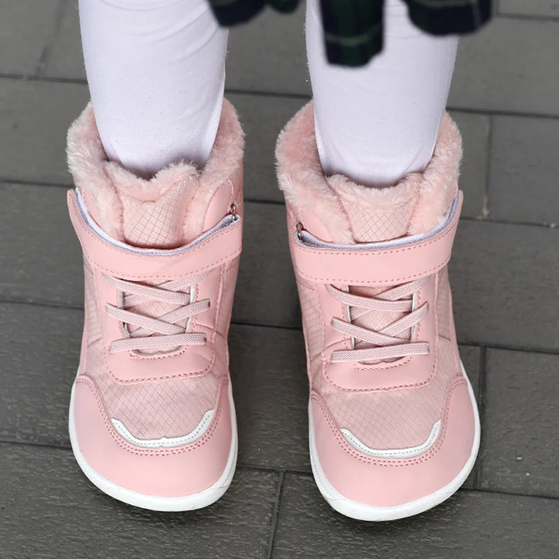 Childrens wide toe barefoot snow boots suitable for small/medium/large children thickened waterproof high-top cotton shoes 241106