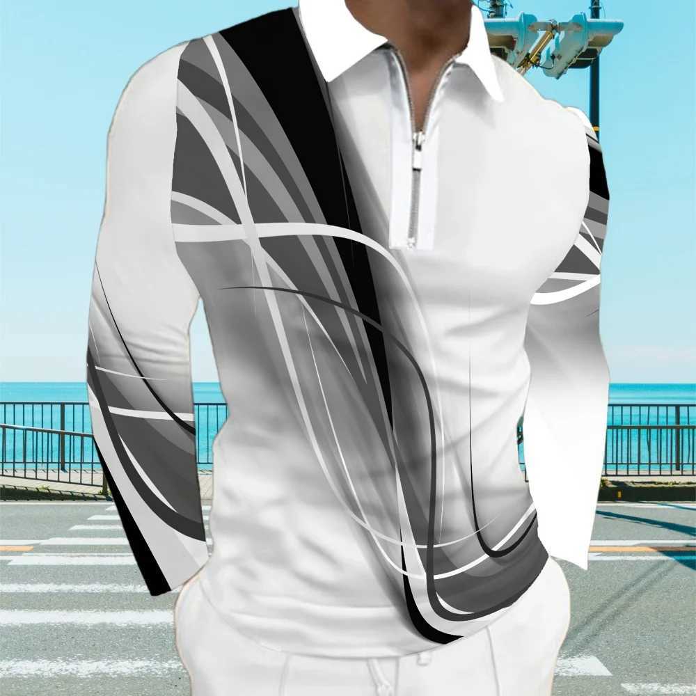 Cool Fashion Color Printed Mens Shirt Fashion Collar Mens Long Sve T-shirt Autumn Sports Zipper Top Mens Clothing W241106
