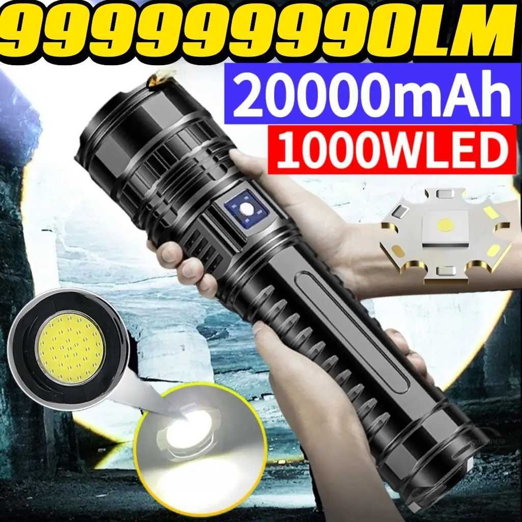 1000000LM Most Powerful LED Flashlight Rechargeable Type-c Flashlight Long Range 6000M Tactical Torch Light For Fishing HuntingXJ241106