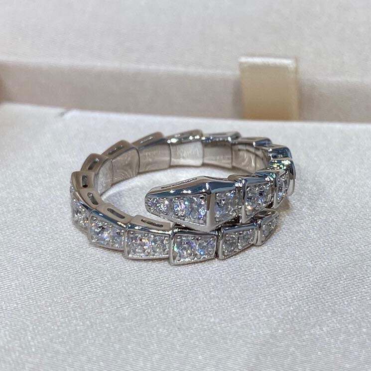 Designer Punk Band Ring All Diamond One Layer Rose Gold Platinum Color Snake Shape Sizes 5-8 Unisex Wedding Textured Alternative Jewelry Gift