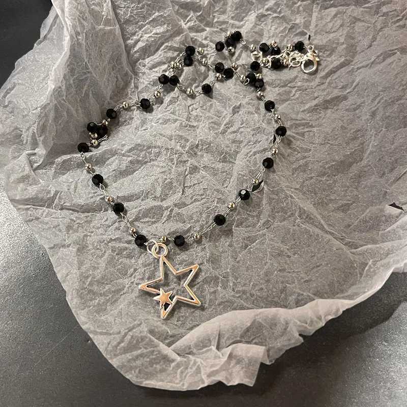 Retro fashion leather rope star pendant necklace suitable for mens antique silver jewelry accessories Y2k aesthetics X241106