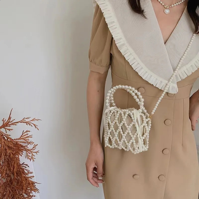 Mini Pearl Messenger Bag Womens Summer Pearl Bag Handmade Beaded Bag Pearl Phone Bag 241105