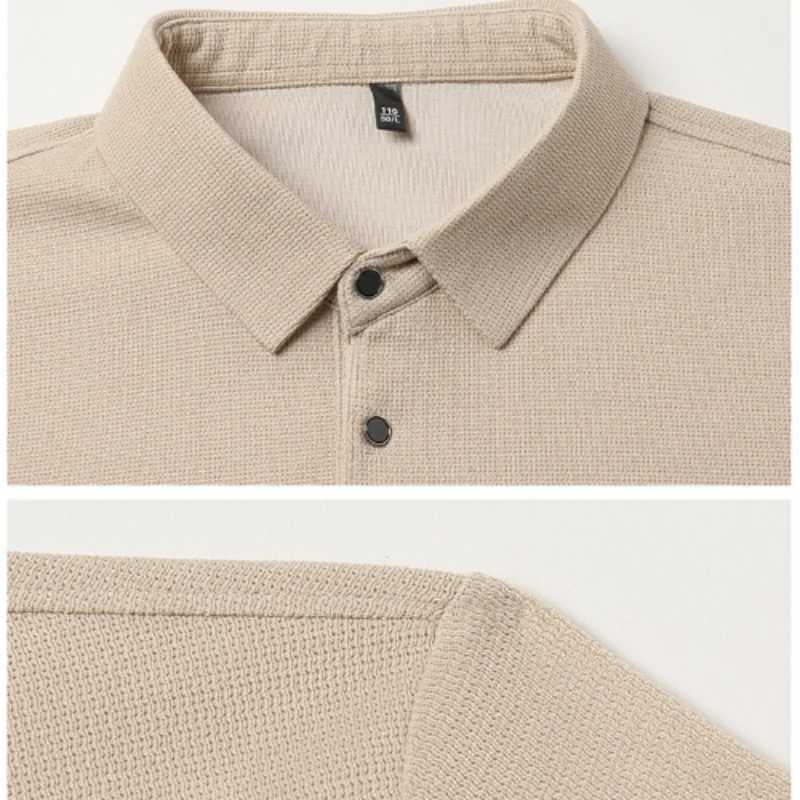 Winter new solid color stretchable business casual mens long sleeved loose and breathable slim fit collar T-shirt. W241106