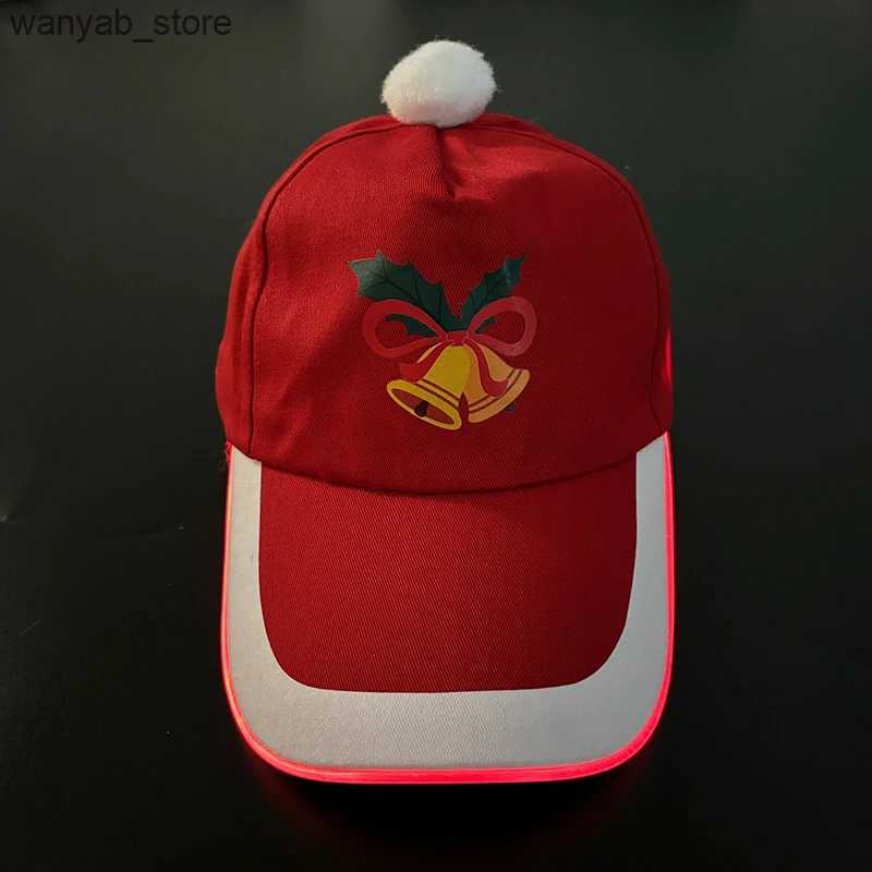 Wide Brim Hats Bucket Hats 2024 Christmas New Year Red Baseball Caps Luminous LED Santa Claus Penguin Tree Snow Pattern Decorative Hats Adult Children