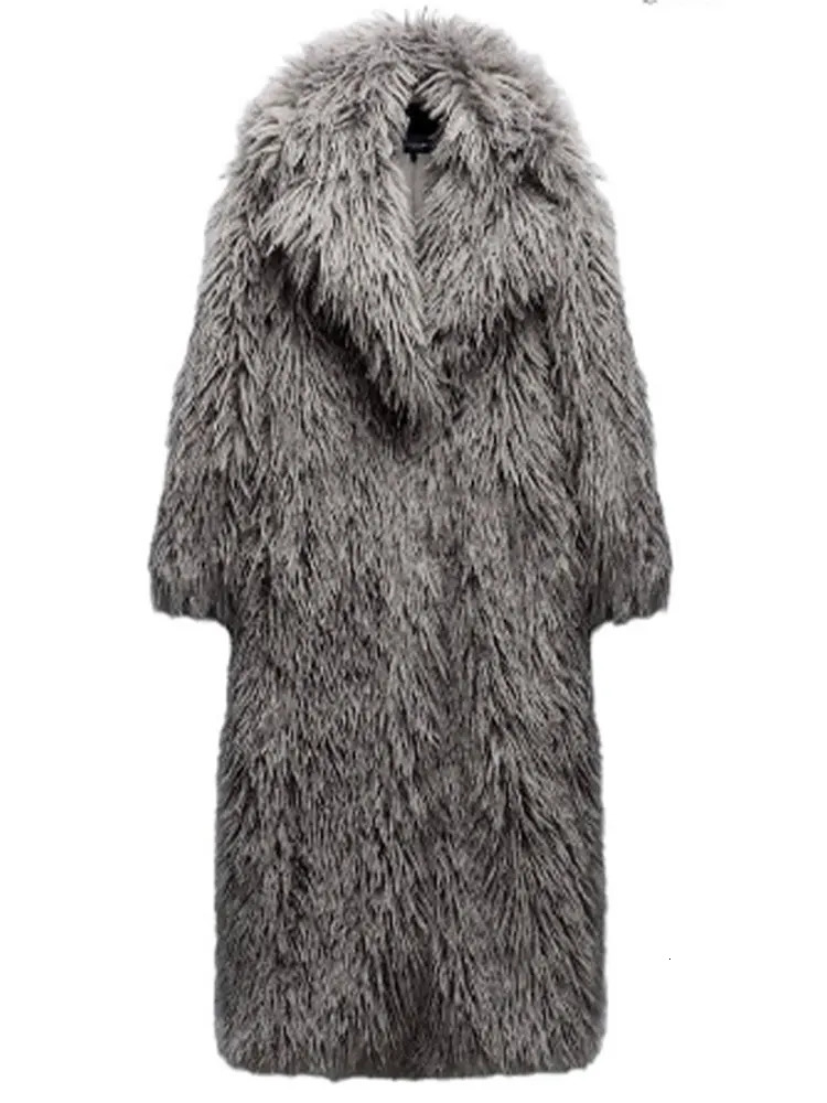 Women Fashion Warm Faux Fur Fluffy Overcoat Elegant Thicken Full Sleeve Long Coat Autumn Winter Female Commuting Streetwear 241104