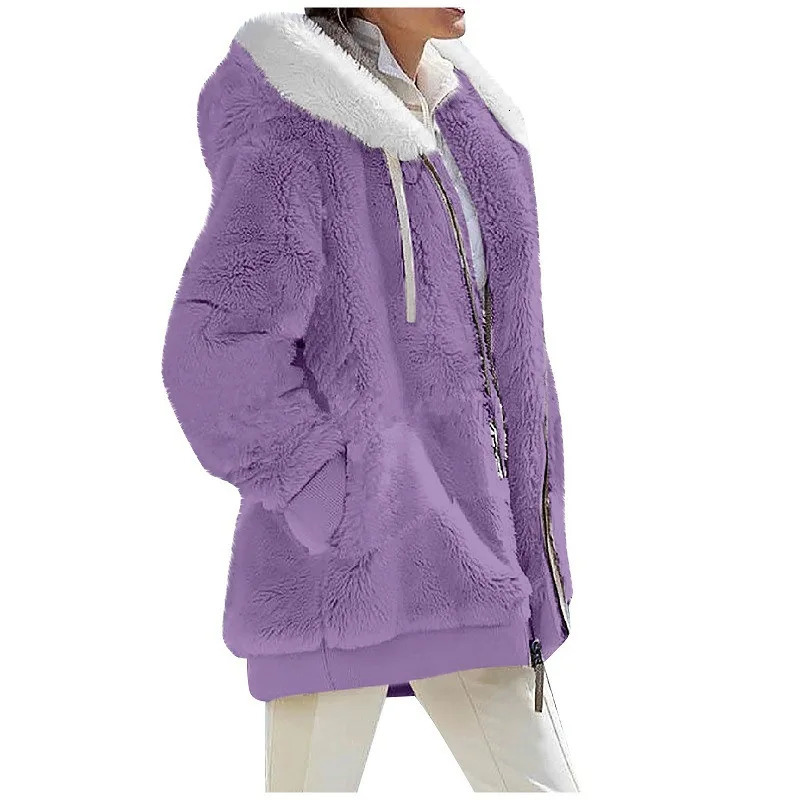 Winter Fashion Womens Coat Casual Hooded Zipper Ladies Clothes Cashmere Autumn Women Fleece Jacket Solid Color Ladies Coats 241106