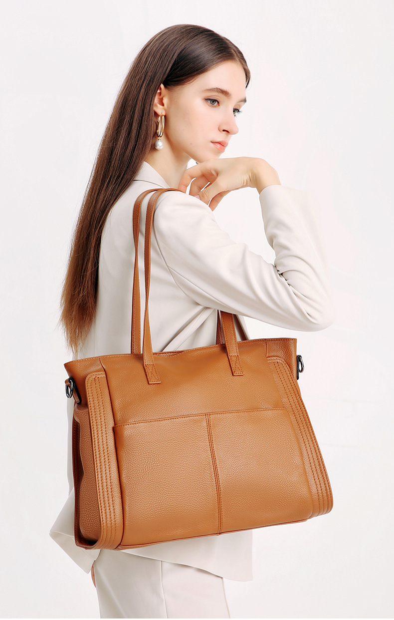 Toptrends 100% Natural Genuine Leather Large Tote Handbags For Women 2024 Winter Designer Shopper Ladies Shoulder Messenger Bags
