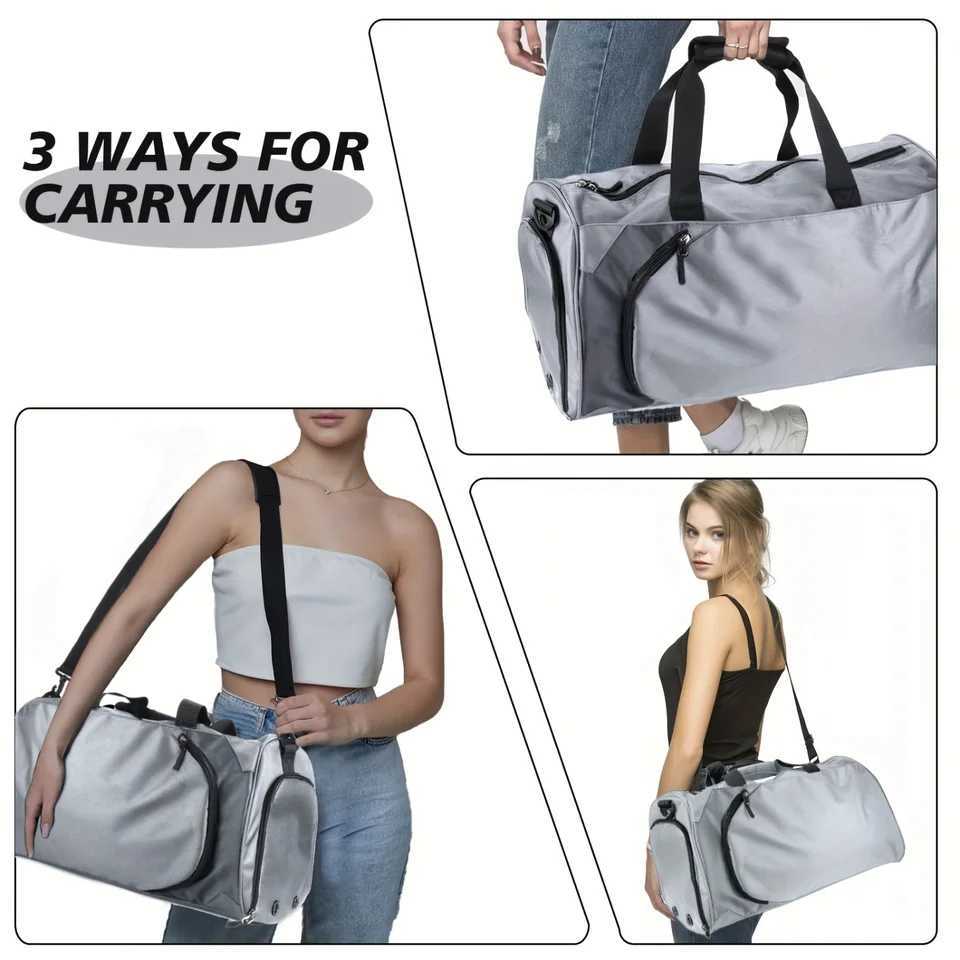 40L Gym Duffel Bag with Wet Pocket Shoe Compartment - Unisex Weekender Carry On - Lightweight Grey Sports BagXJ241106