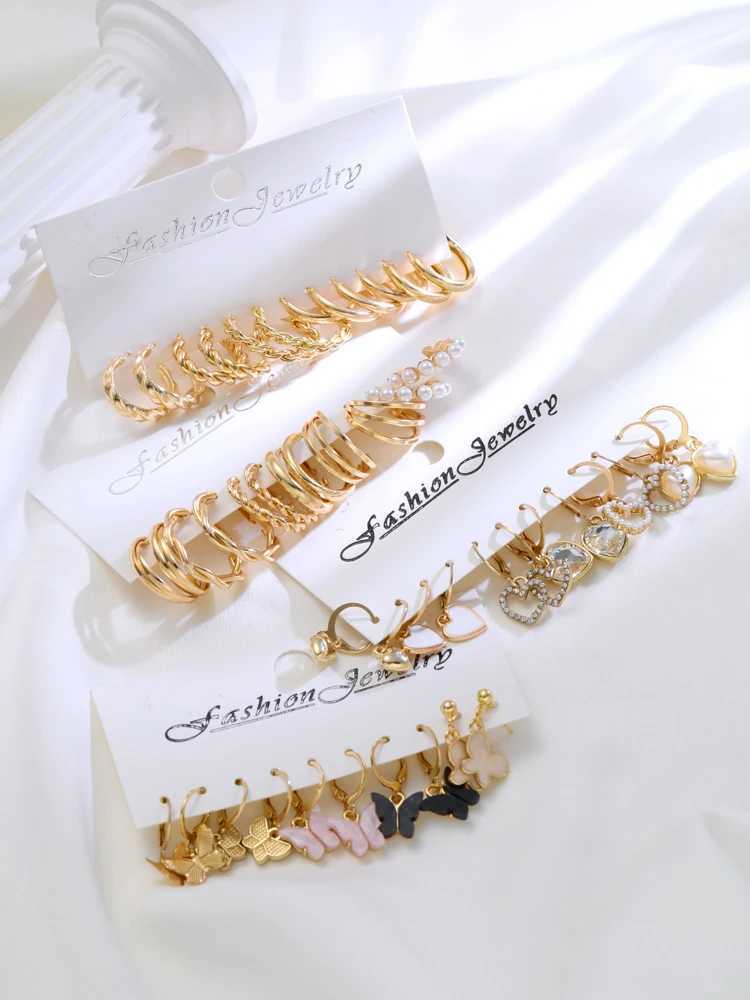 New set of 23 gold bow earrings designed for vintage pearl ring pendant earrings in Wenbohe and fashionable jewelry gifts X241106