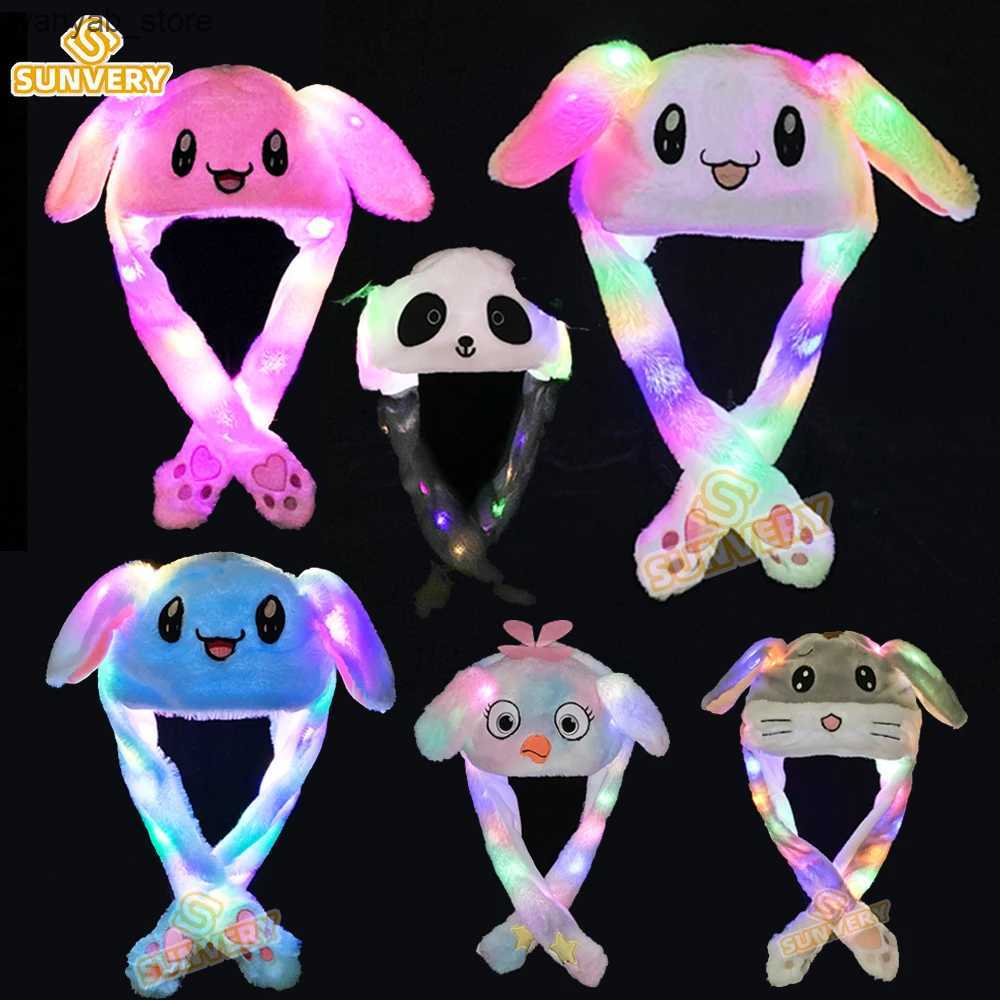 Wide Brim Hats Bucket Hats Glowing Plush Ear Moving Jumping Rabbit Hat Funny Glowing Ear Moving Bunny Hat Cosplay Christmas Party Hat 5-18 Years and A