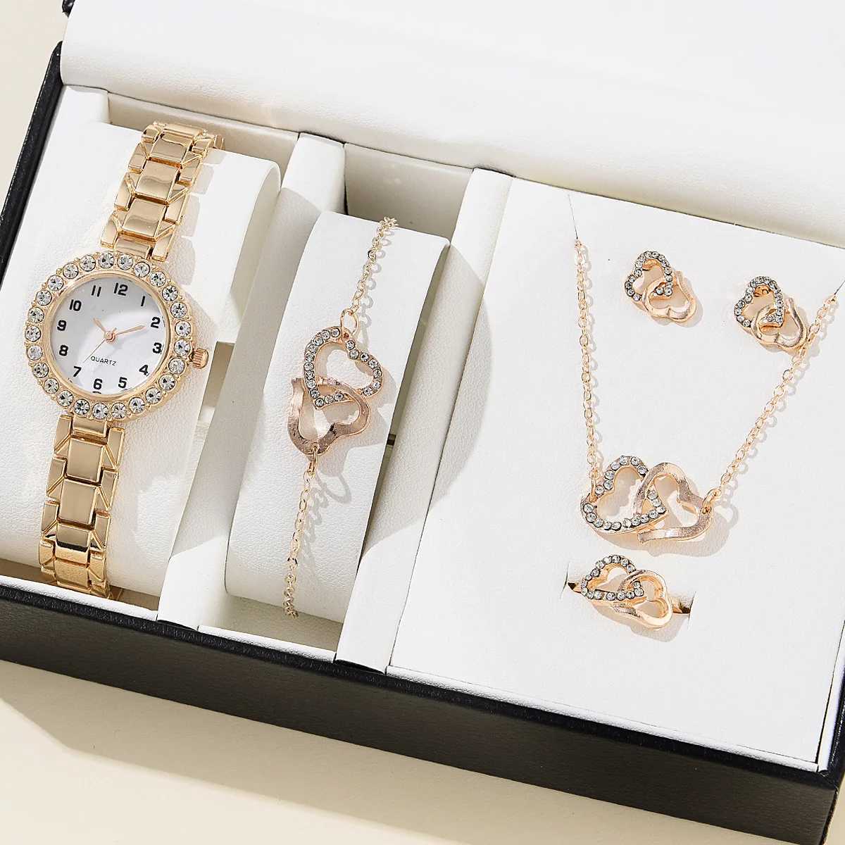 6-piece womens watch luxury crystal alloy quartz watch set X241106