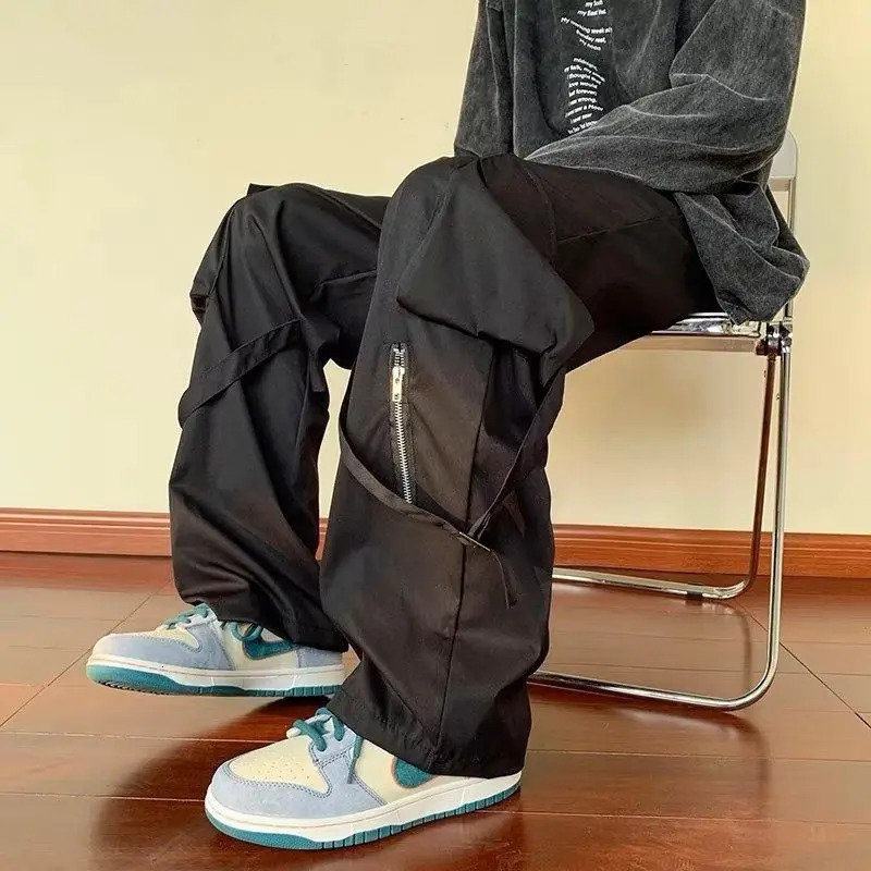 Green Cargo Pants Men Oversize Zipper Black Cargo Trousers Male Streetwear Hip Hop Pocket Spring Loose Casual Workwear 241106