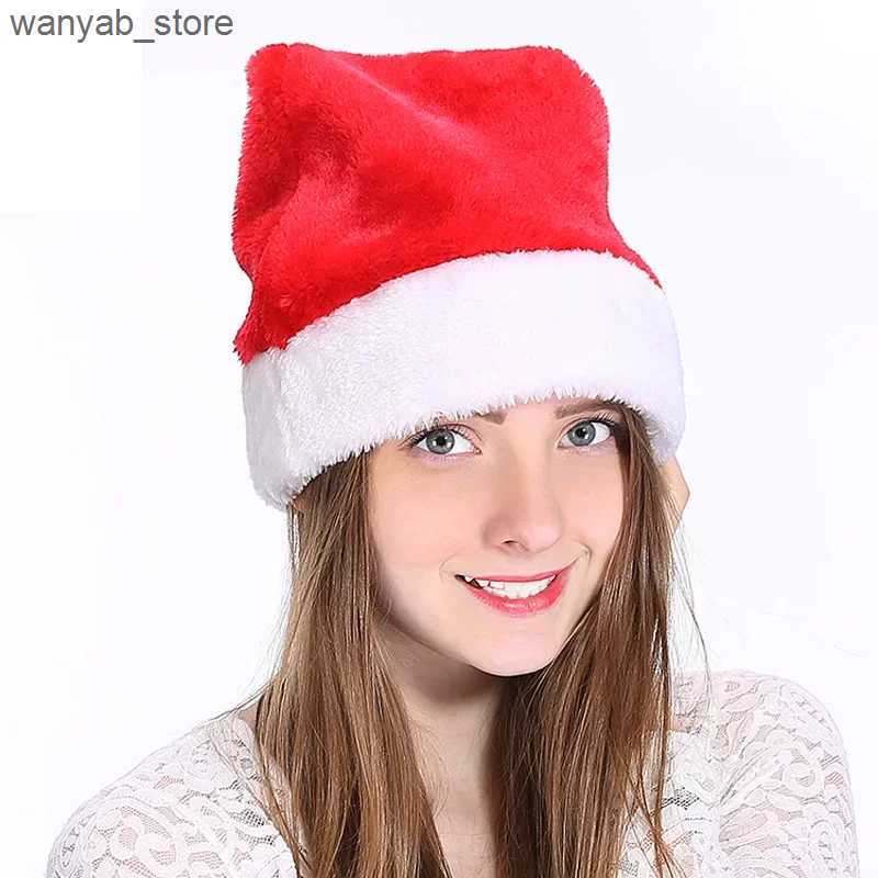 Wide Brim Hats Bucket Hats High Quality Christmas Xmas Soft Hat Santa Claus Red Short Plush Noel Hat Merry Christma Decor Gift Happy New Year 2023 L24