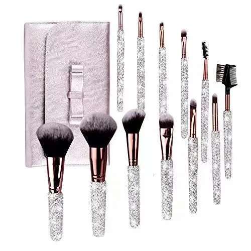 12Pcs/Set Dia-Studded Brushes Gems Makeup Beauty Tools Full Dia Loose Powder Foundation Concealer Brush Bg