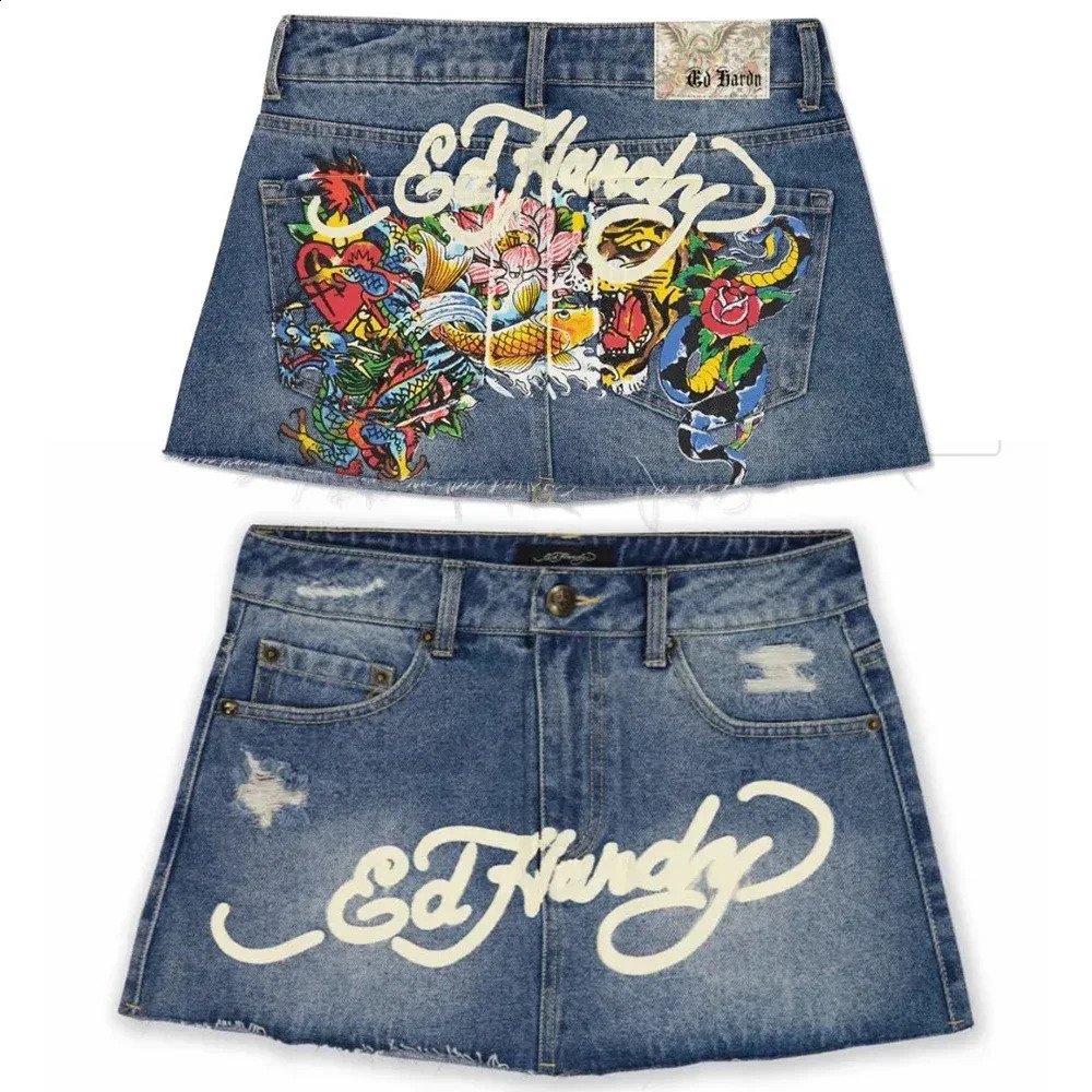 Womens Skirt Y2k Harajuku Gothic Hip Hop Letter Print Vintage Blue Denim Skirt sweet High Waist Slim Gothic Mini Short Skirt 240403CJ - view 3