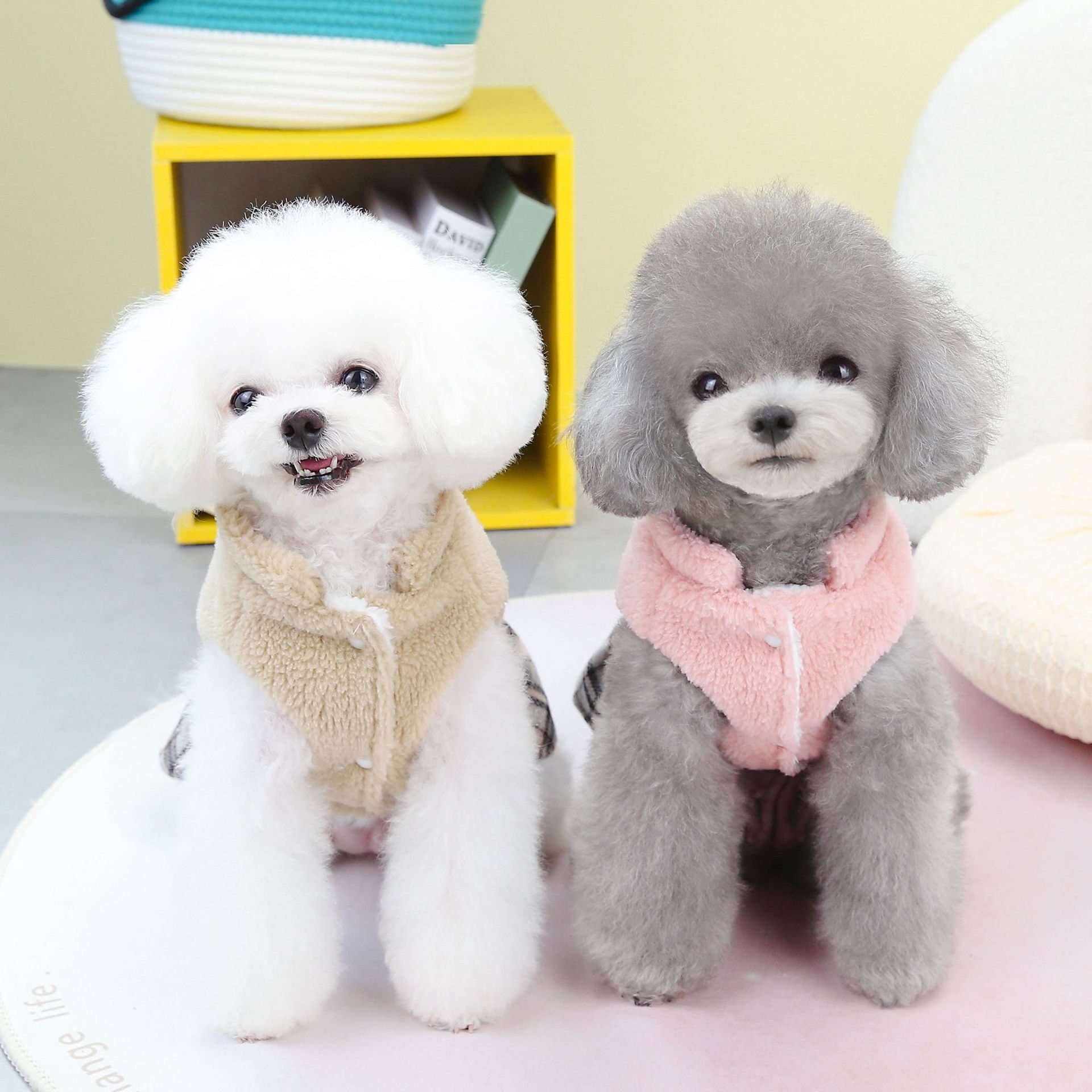 Heavy Warm Dog Winter Dress New Pet Clothes Inside Fleece Pattern Bear Cotton Dress for Small Dog Cats Plaid dog skirt