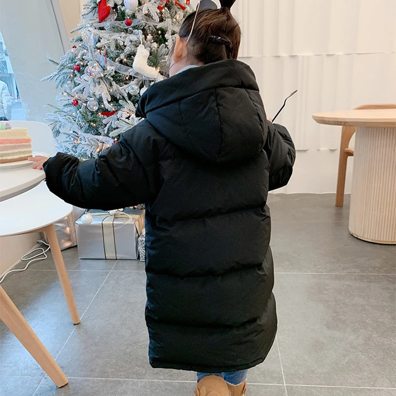 3-12 Winter Girls Down Jacket Long Solid Color Fashion Parka Coat Hooded Zipper Coat Birthday Gift Childrens Clothing 241106