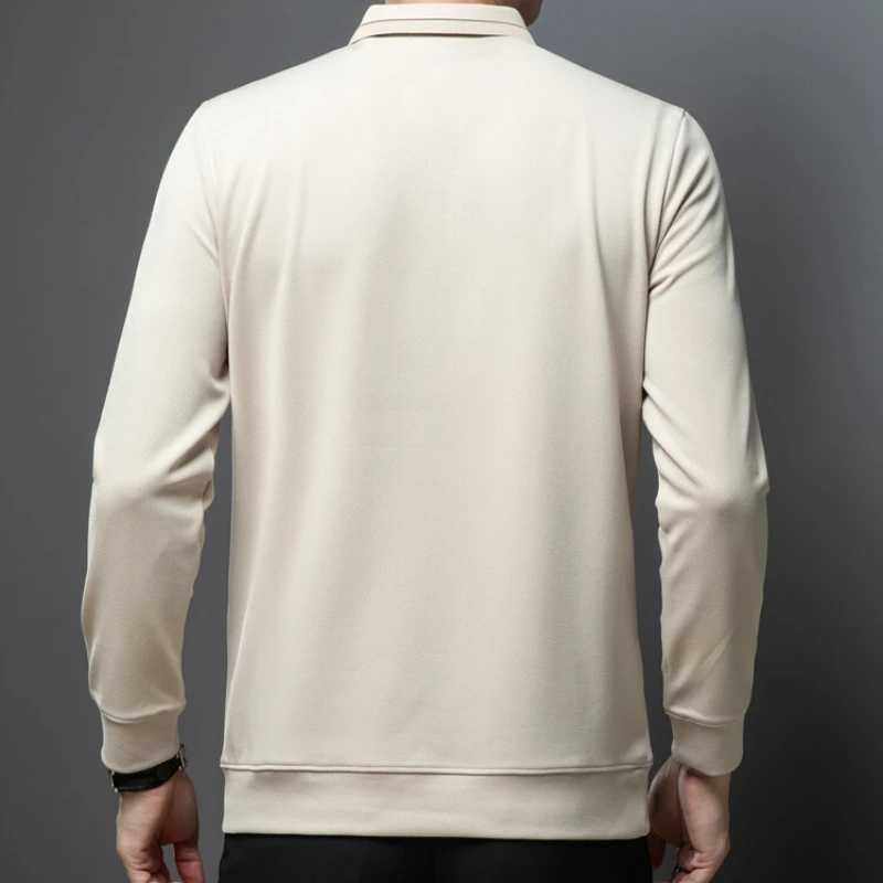 Mens new autumn business casual solid color long SVE shirt breathable sweaty street basic T-shirt. W241106