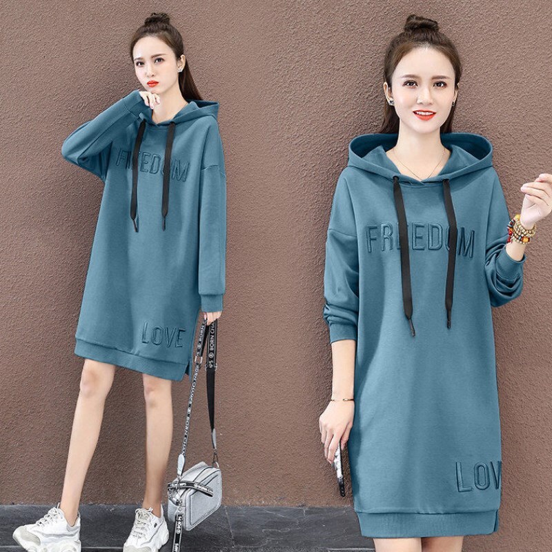 New designer thickened plush hooded medium-sized women's clothing Korean version loose long sleeved multifunctional hooded dress slim and fashion