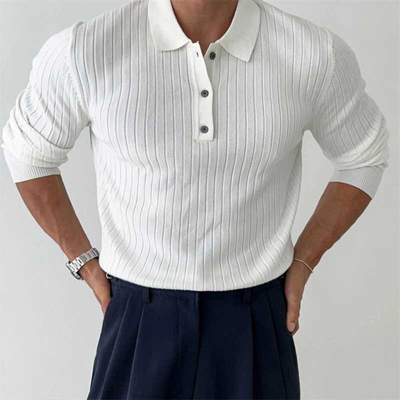 Mens casual knitted long Sve shirt premium light luxury solid color button lapel zipper knitted autumn clothing W241106