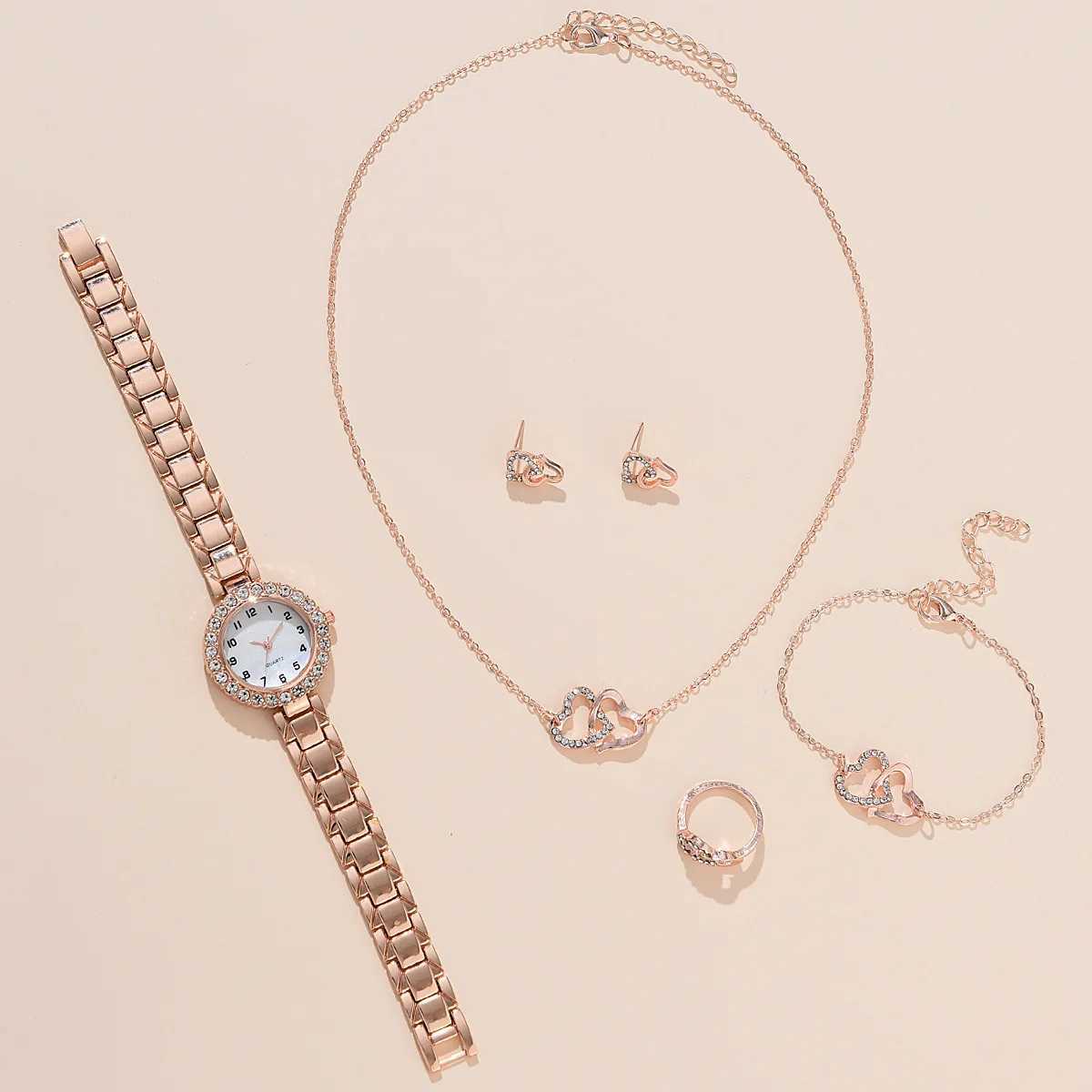 6-piece womens watch luxury crystal alloy quartz watch set X241106