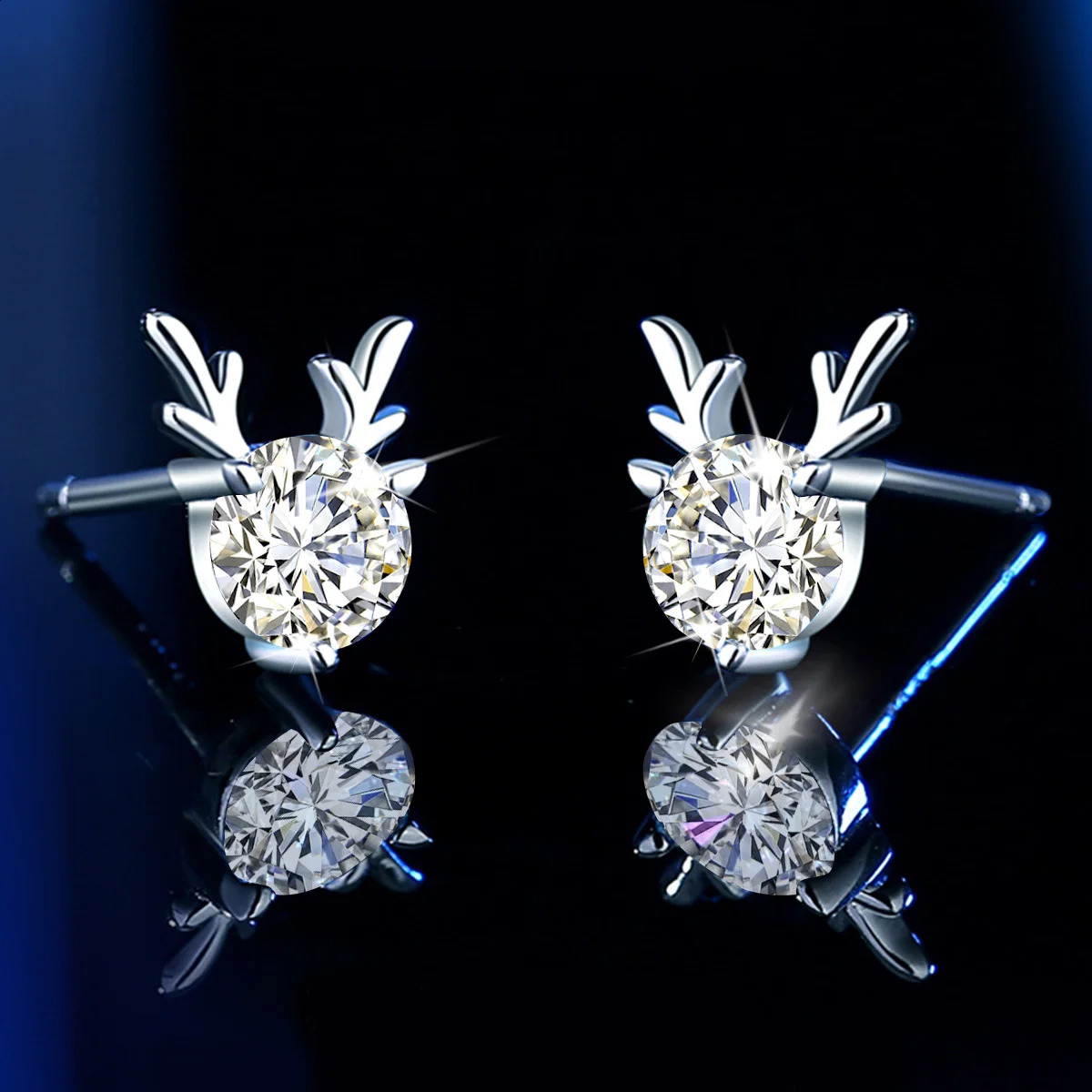 Cute Christmas earrings Elk Diamond Earrings Stud Woman Pure Silver 925 1 Carat 65mm Total 2 Certified Jewelry 241105