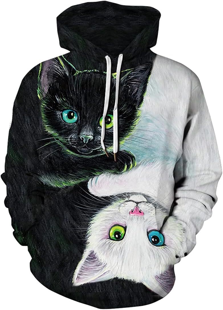 Hoodie for Mens Womens Mens Novelty Hoodie Realistic 3D Print Sweatshirt Unisex Top Casual Pullover Graphic Hoodies sweatshirt Kitty