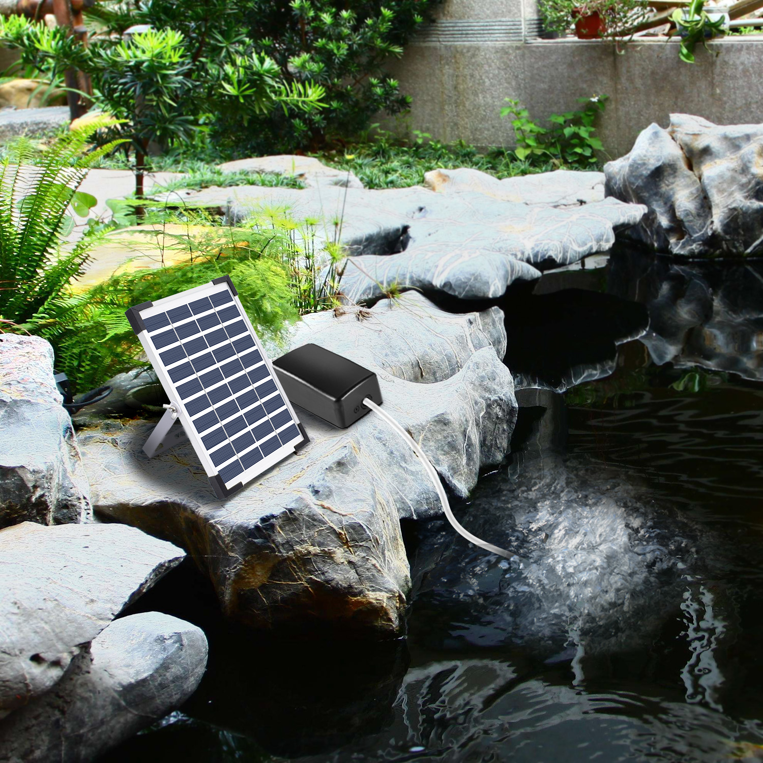 5W Solar Air Pump Kit with Air Hoses and Bubble Stones 3 Working Modes Pond Aerator Bubble Oxygenator for Fish Tank Pond Pool