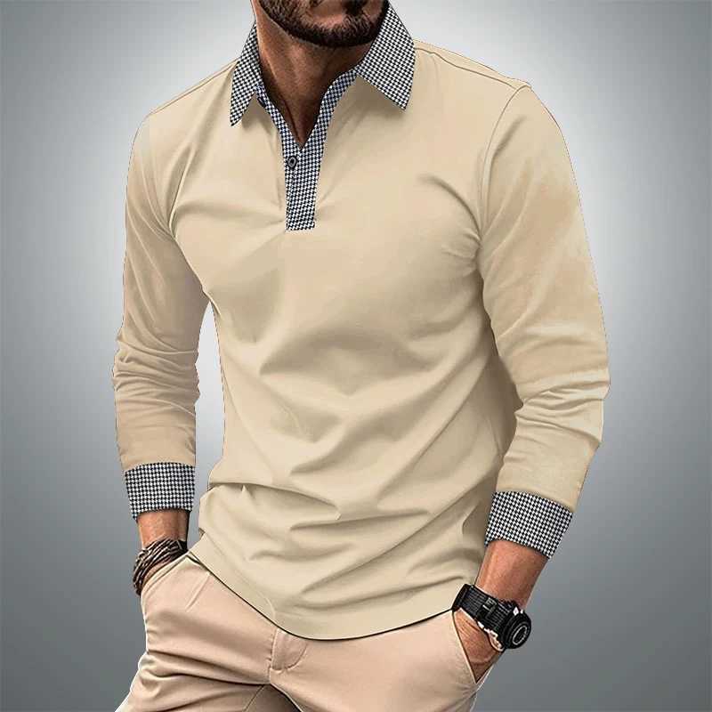 Spring and Autumn Mens Long Sve Shirt Business Office Fashion Collar T-shirt Mens Casual Sports Solid Color Top W241106