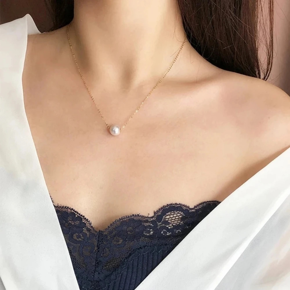 A genuine 18K gold necklace natural freshwater pearl pendant pure AU750 chain exquisite jewelry gift for women DC1007 241106