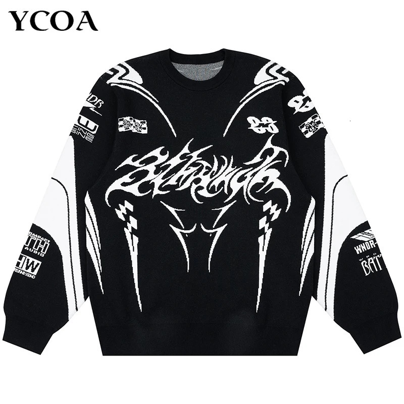 Men Winter Sweater Coat Knitwear Oversized Goth Long Sleeve Tops Korean Fashion Streetwear Y2k Harajuku Pullover Jumper Clothing 241106