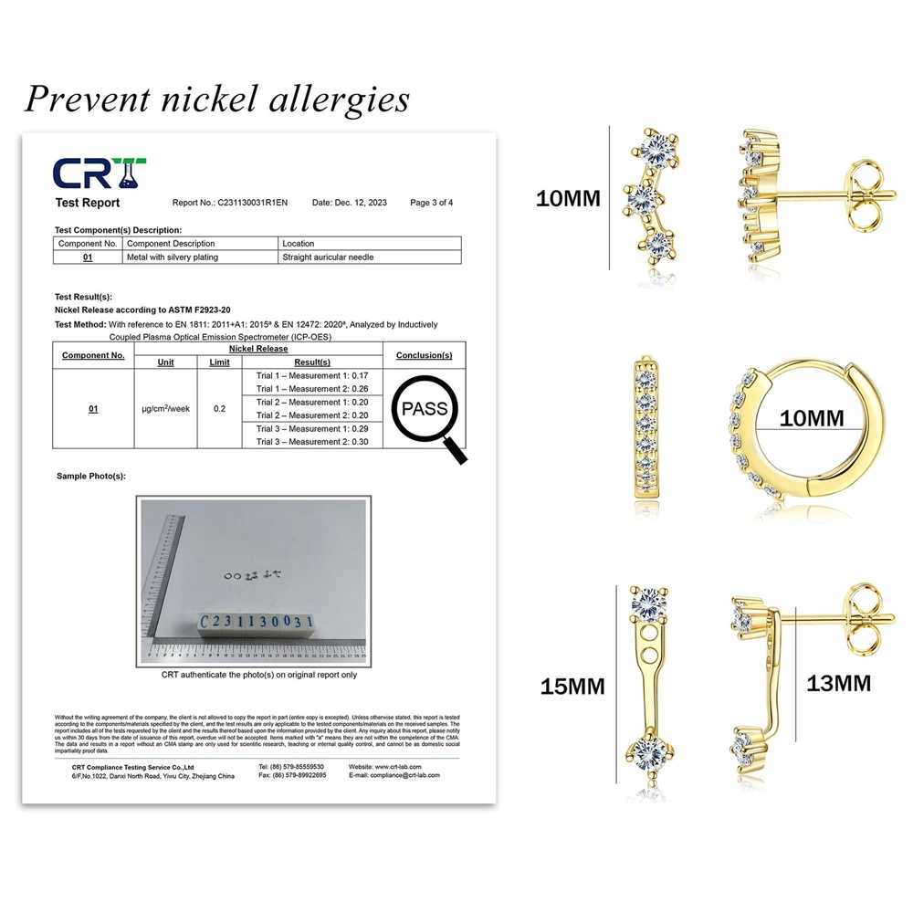 3 pairs of pure silver stud ring earrings set suitable for Wen 14K gold-plated earrings used for Mtiple perforation X241106