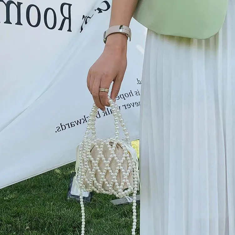 Mini Pearl Messenger Bag Womens Summer Pearl Bag Handmade Beaded Bag Pearl Phone Bag 241105