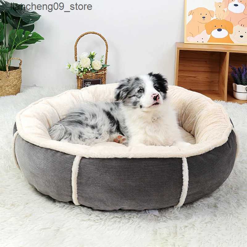 kennels pens Corduroy Dog Warm Short Plush Round Bed Soft PP Cotton Filled Sofa Used for Small Medium and Large Dogs Pet Accessories L240910