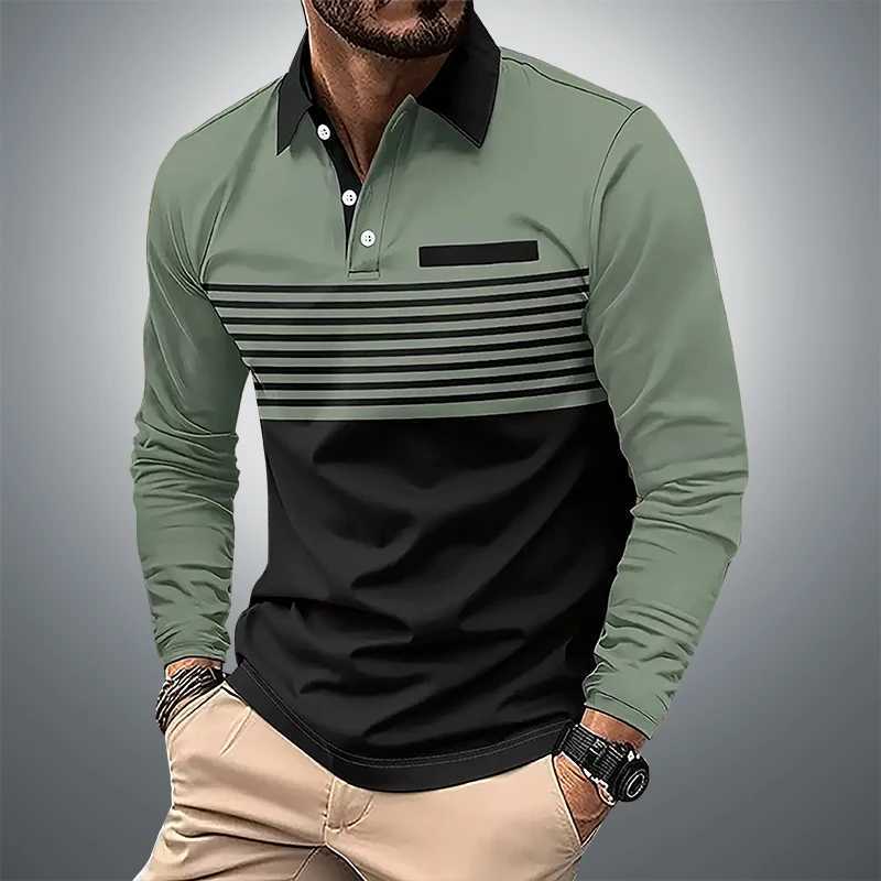 Spring and Autumn mens long SVED shirt classic business casual shirt 3D striped printed casual T-shirt W241106
