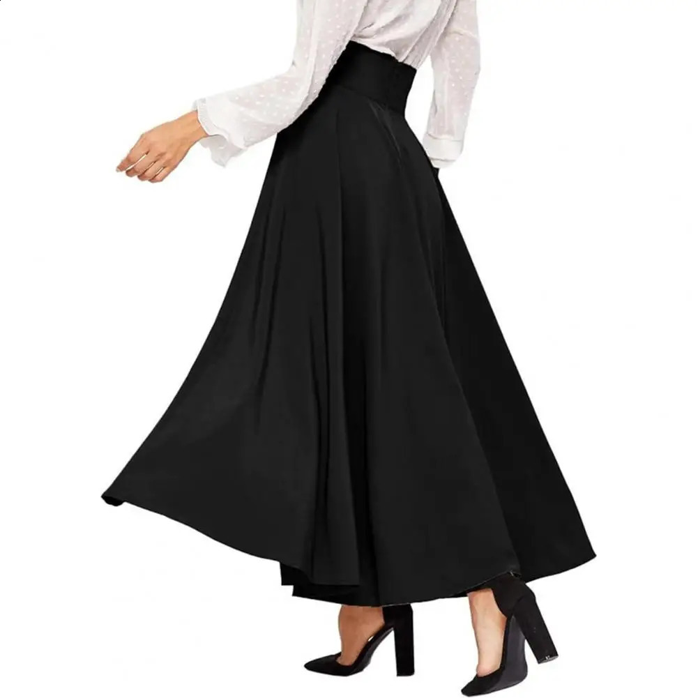 Solid Color Highwaisted Skirt Women Elegant Laceup Maxi with High Waist Aline Silhouette for Spring 240402
