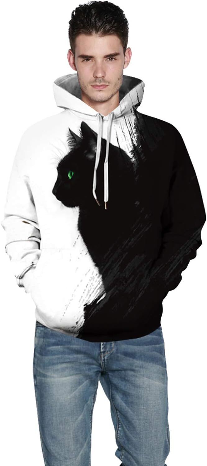 Hoodie for Mens Womens Unisex Hoodies 3D Print Galaxy Pullover Hooded Sweatshirt Hoodies with Big Pockets for Teen Men, Teen Boy, Kitty