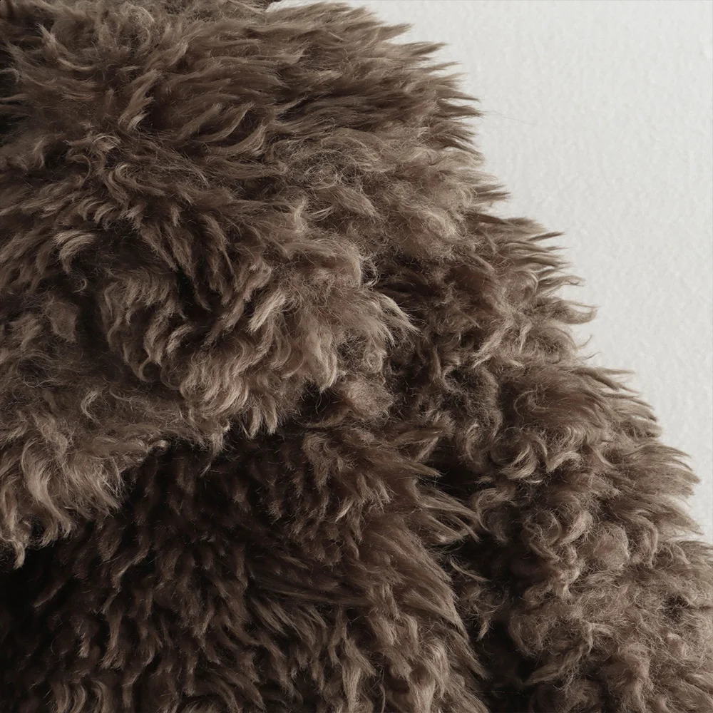 INS Fashion Brown Color Big Turn Down Collar Single Breasted Long Sleeves Women Solid Loose Artificial Fur Coat ZATT 241104